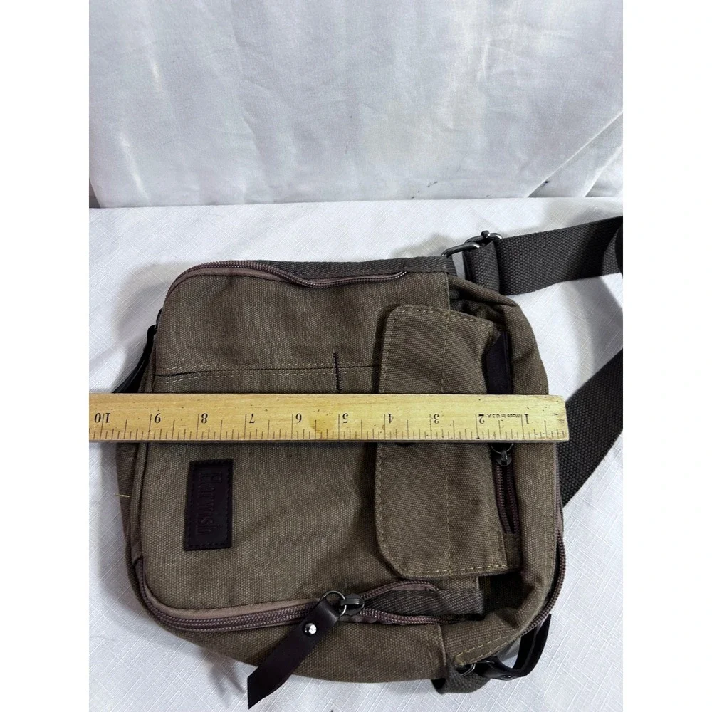 Harwish Messenger Bag Small Brown Canvas Crossbody Utility Travel Mens